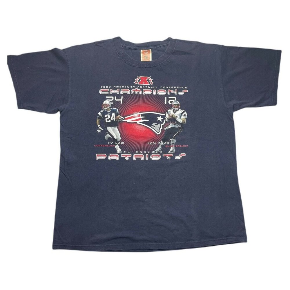 Vintage Y2K New England Patriots AFC Champions T Shirt Tom Brady 2003 Size XL